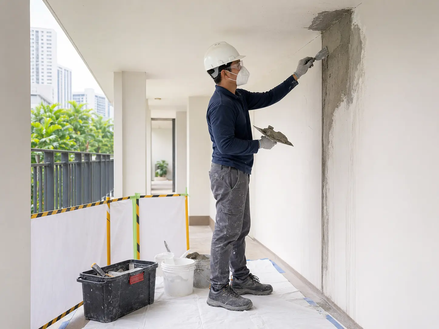 Exterior surface repair and preparation at a landed home