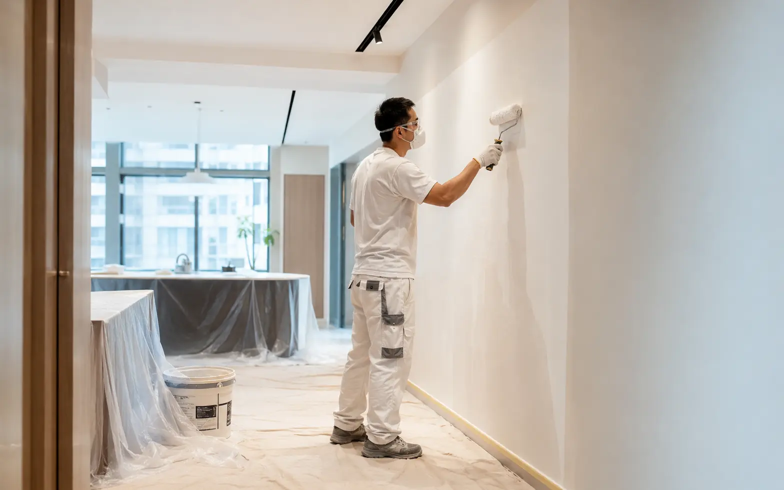 Painter completing clean finishing work on a commercial project