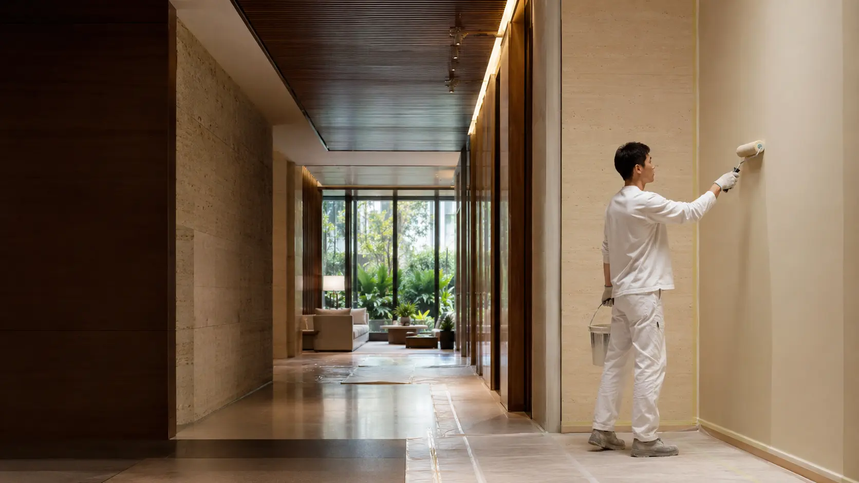 Clean, methodical repainting work in a commercial interior